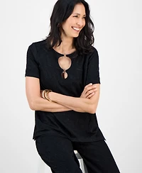 Jm Collection Petite Jacquard Ring Short-Sleeve Top, Macy's Exclusive