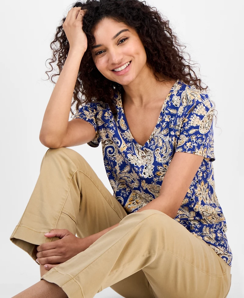 Nautica Jeans Women's Paisley-Print V-Neck T-Shirt