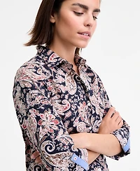 Nautica Jeans Women's Cotton Paisley-Print Roll-Tab Shirt