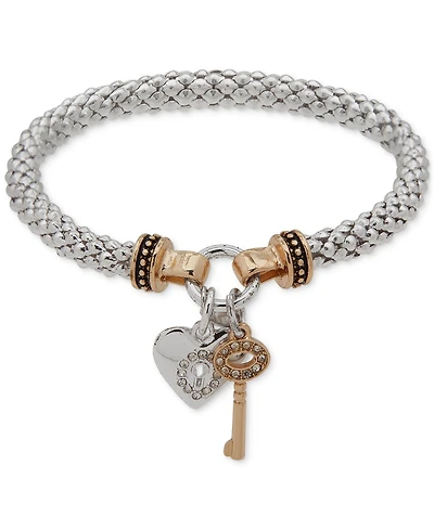 Nine West Pave Heart Lock & Key Stretch Bracelet