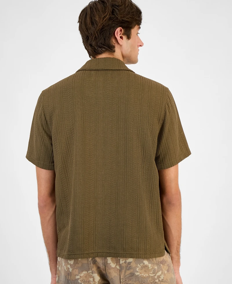 Sun + Stone Men's Textured Chevron Knit Short Sleeve Button-Front Camp Shirt, Created for Macy's