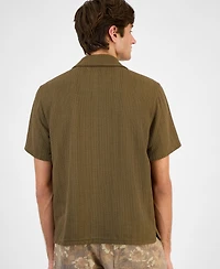 Sun + Stone Men's Textured Chevron Knit Short Sleeve Button-Front Camp Shirt, Created for Macy's