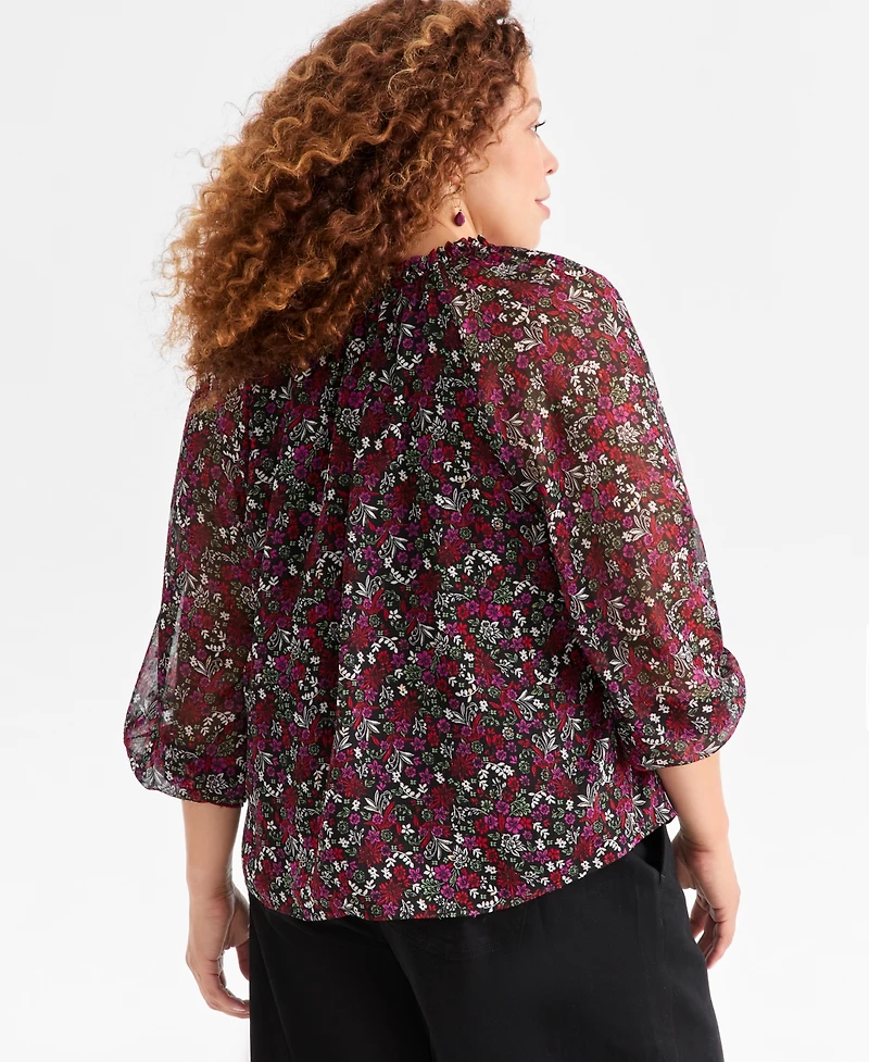 Style & Co Women's Printed Shine Long-Sleeve Blouse, Macy's Exclusive