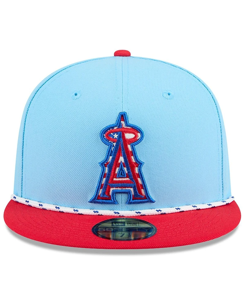 New Era Men's Light Blue/Red Los Angeles Angels 2025 Fourth of July 59FIFTY Fitted Hat