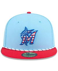 New Era Men's Light Blue/Red Miami Marlins 2025 Fourth of July 59FIFTY Fitted Hat