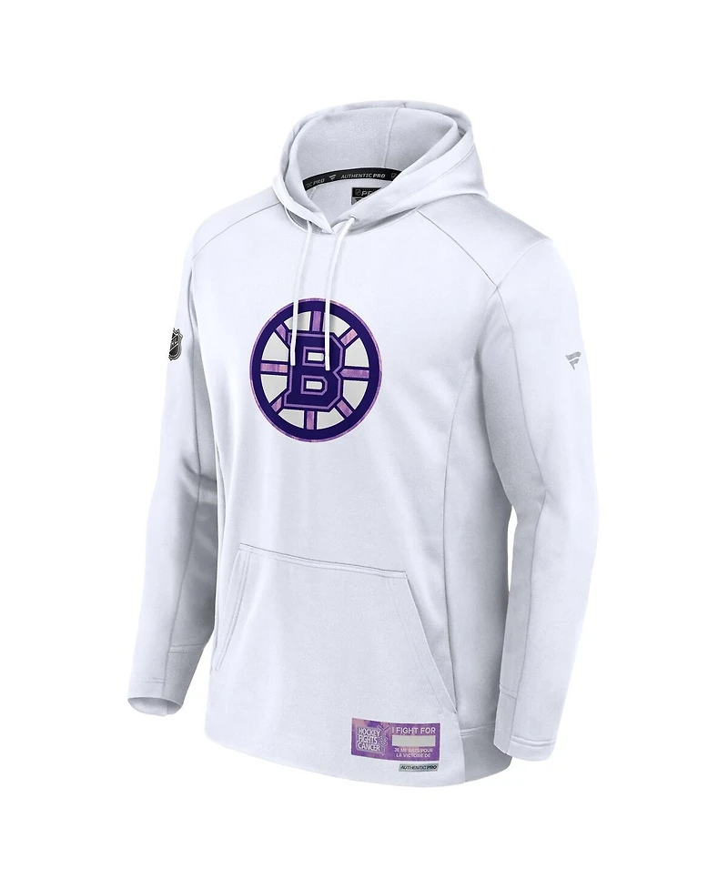 Fanatics Men's White Boston Bruins Authentic Pro Hockey Fights Cancer Pullover Hoodie