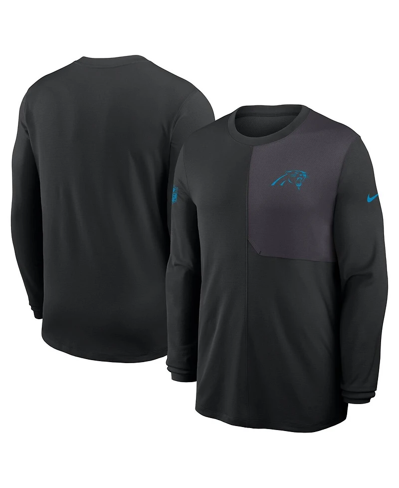 Nike Men's Black Carolina Panthers Sideline Coach Uv Performance Long Sleeve T-Shirt