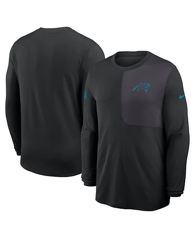 Nike Men's Black Carolina Panthers Sideline Coach Uv Performance Long Sleeve T-Shirt