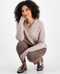Charter Club Petite Cashmere Angled Cable V-Neck Sweater, Macy's Exclusive