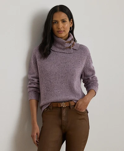 Lauren Ralph Women's Buckle-Trim Melange Turtleneck Sweater