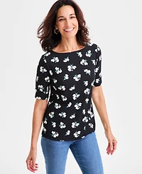 Style & Co Women's Printed Boat-Neck Elbow-Sleeve Knit Top, Macy's Exclusive