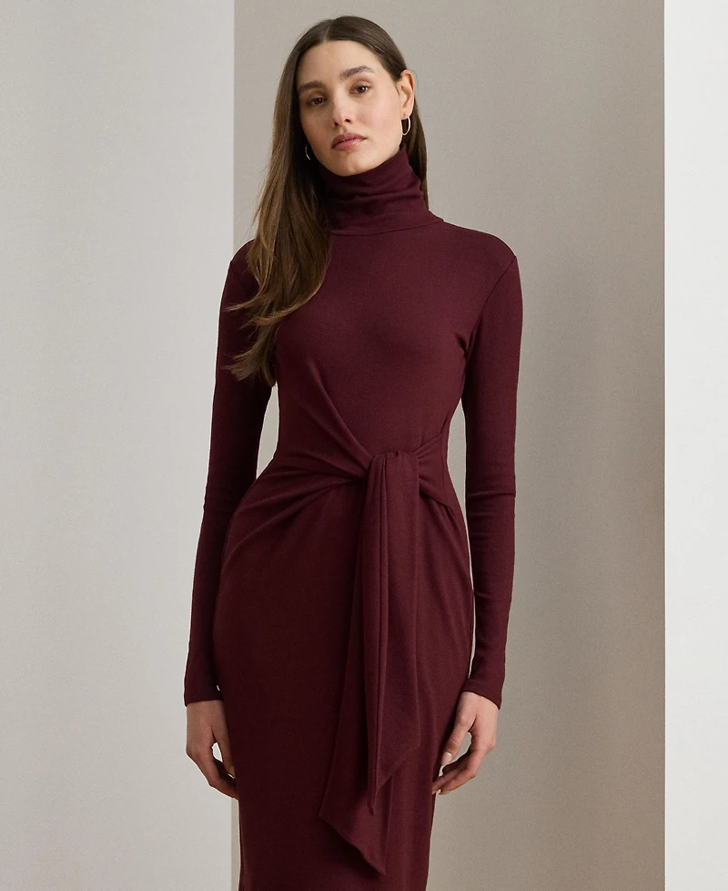 Lauren Ralph Women's Tie-Front Turtle Neck Dress
