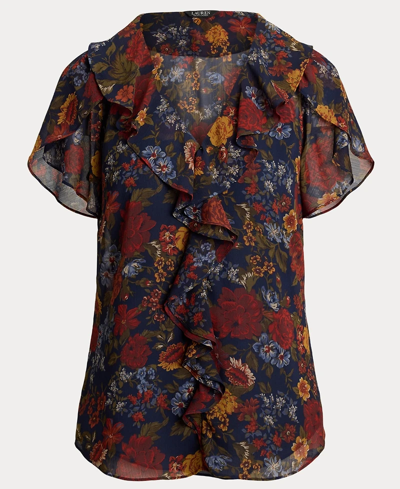 Lauren Ralph Women's Floral Ruffle-Trim Georgette Blouse