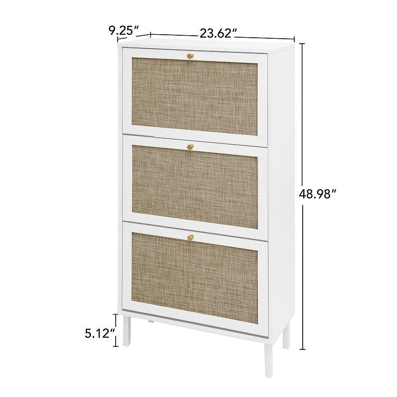 Boyel Living Rattan Shoe Storage Cabinet with 3 Flip Drawers Rattan 3 Door Shoe Rack Freestanding Modern Shoe Storage Cabinet for Entryway