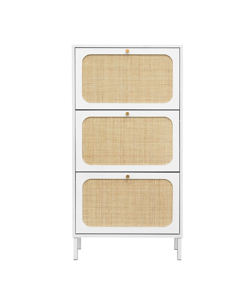 Boyel Living Rattan Shoe Storage Cabinet with 3 Flip Drawers Rattan 3 Door Shoe Rack Freestanding Modern Shoe Storage Cabinet for Entryway