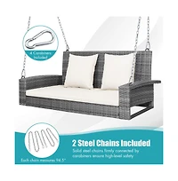 2-Person Patio Pe Wicker Hanging Porch Swing Bench Chair Cushion 800 Pounds