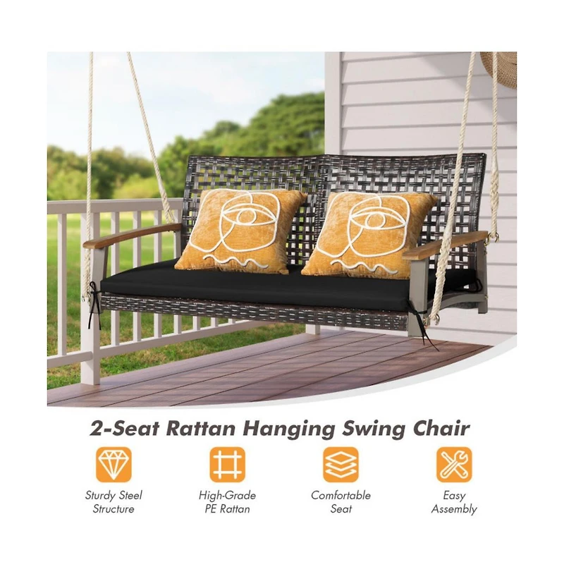 2-Person Rattan Hanging Porch Swing Chair
