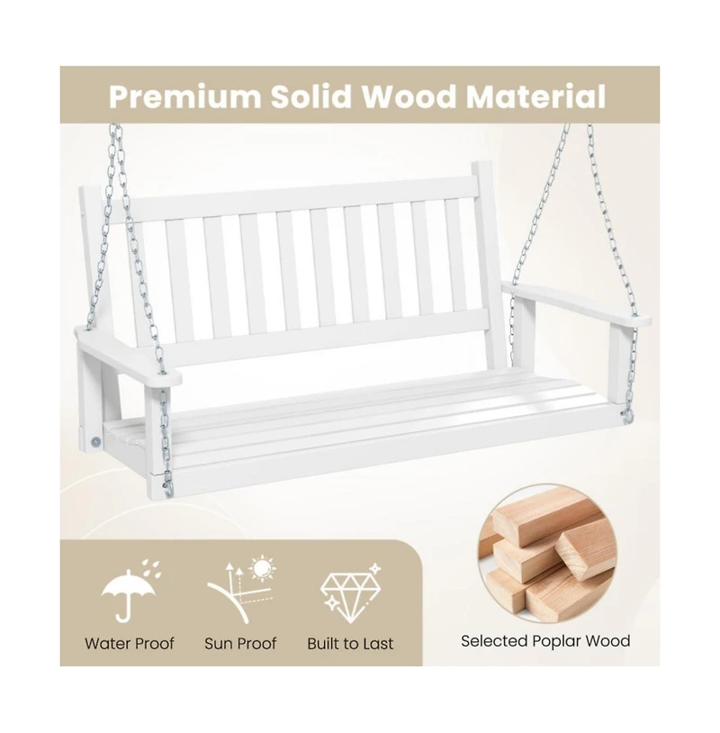 3-Person Wooden Outdoor Porch Swing with 800 lbs Weight Capacity