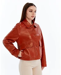 Furniq Uk Women's Cropped Leather Jacket, Created for Macy's
