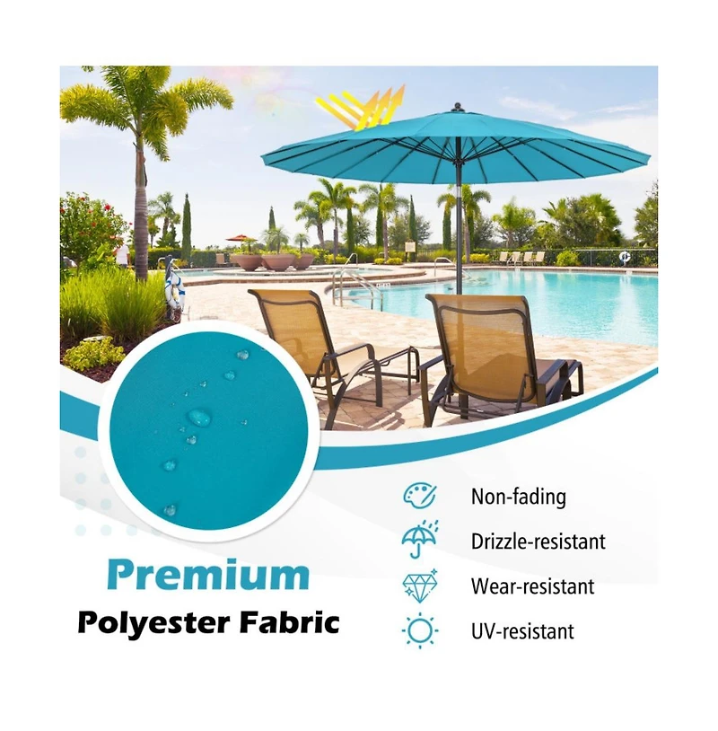 9 Feet Round Patio Umbrella with 18 Fiberglass Ribs