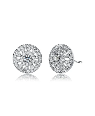 Rachel Glauber White Gold Plating with Clear Cubic Zirconia Halo Stud Earrings
