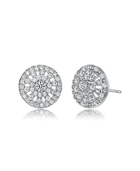 Rachel Glauber White Gold Plating with Clear Cubic Zirconia Halo Stud Earrings