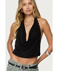 Edikted Women's Irina Stud Cowl Neck Halter Top