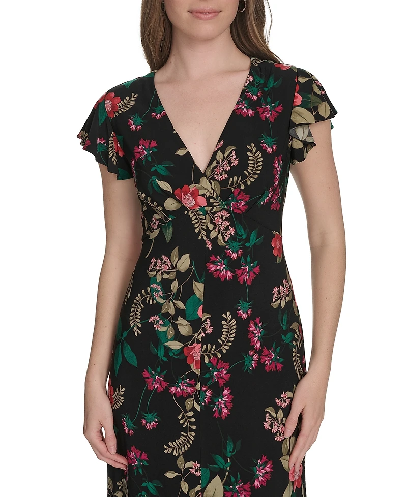 Tommy Hilfiger Women's Jersey Printed Flutter-Sleeve Midi Dress
