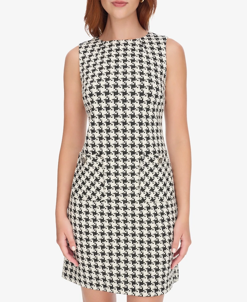 Tommy Hilfiger Women's Knit Houndstooth Sleeveless Shift Dress