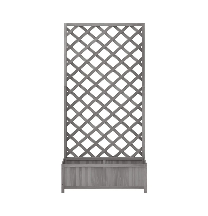 Planter with Trellis Gray Solid Wood Fir