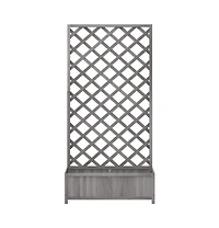 Planter with Trellis Gray Solid Wood Fir