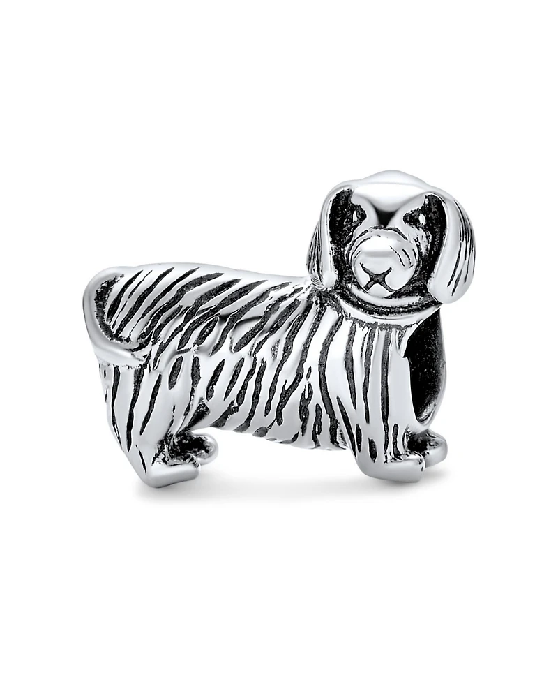 Bling Jewelry Set of 2 Oxidized Silver Dachshund Dog & Black Paw Print Charm Bead Pet Animal Lover