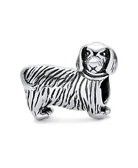 Bling Jewelry Set of 2 Oxidized Silver Dachshund Dog & Black Paw Print Charm Bead Pet Animal Lover
