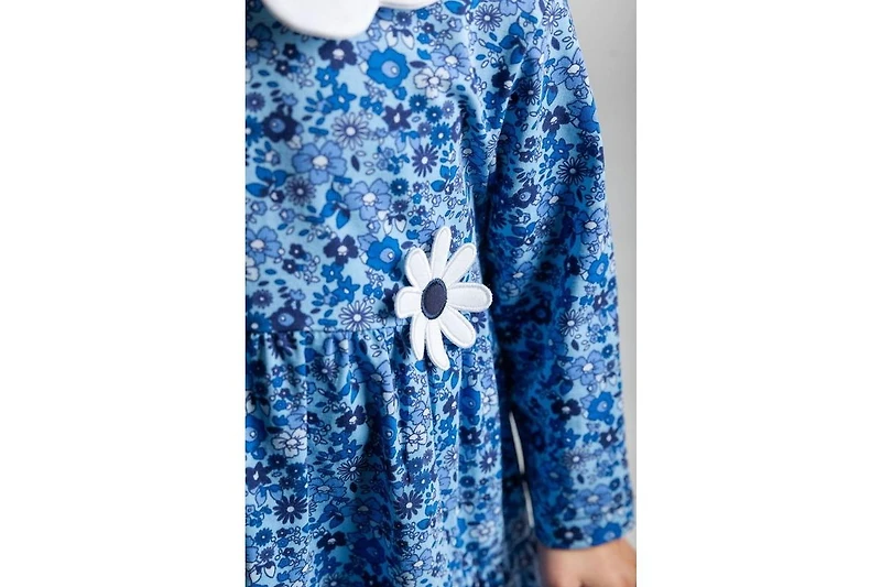Florence Eiseman Girls Floral Print Knit Dress With Flower