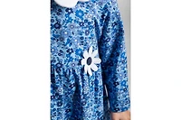 Florence Eiseman Girls Floral Print Knit Dress With Flower