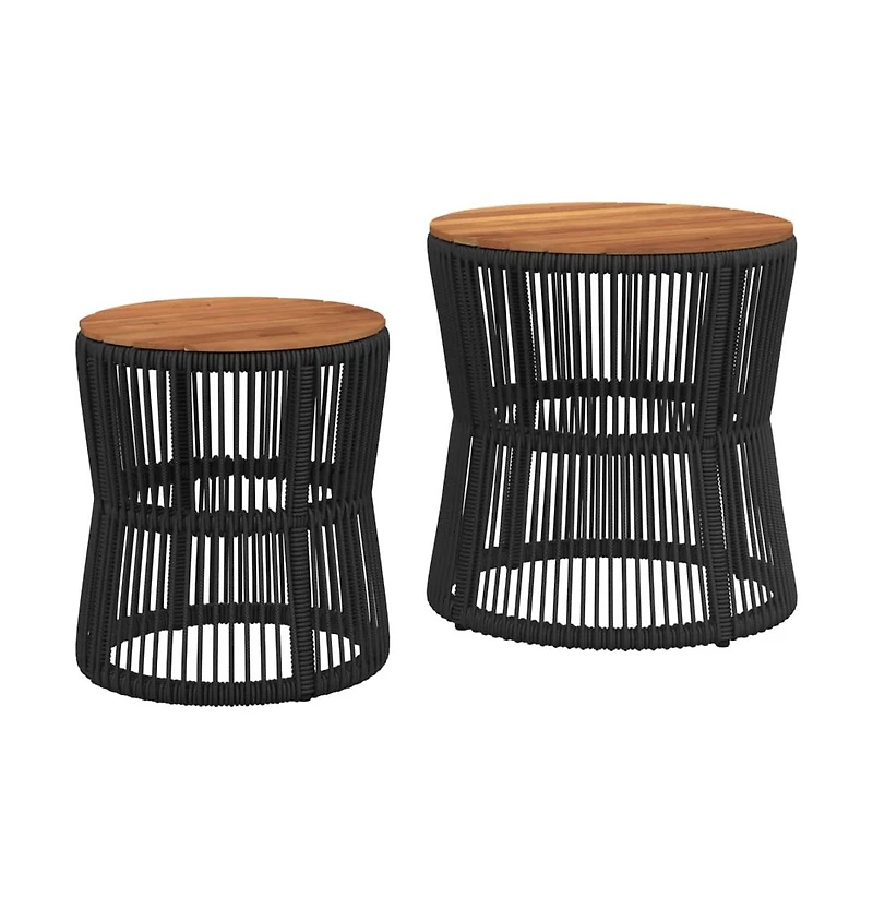 vidaXL Patio Side Tables 2 pcs with Wooden Top Black Poly Rattan