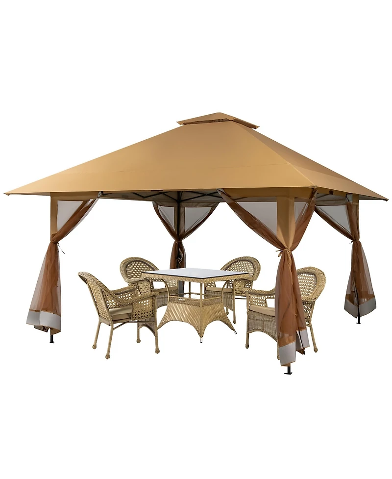Gymax Outdoor Patio 13' x13' Pop Up Canopy Tent UV50+ Adjust Sun Protection w/ Mesh Sidewall