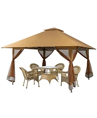 Gymax Outdoor Patio 13' x13' Pop Up Canopy Tent UV50+ Adjust Sun Protection w/ Mesh Sidewall