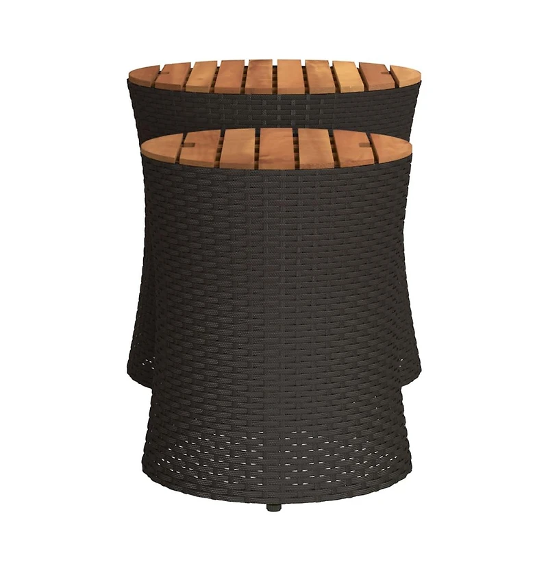 vidaXL Patio Side Tables 2 pcs with Wooden Top Black Poly Rattan