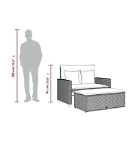 vidaXL Patio Sofa with Cushions 2-Seater Gray Poly Rattan