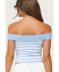 Edikted Women's Deni Off Shoulder Striped Knit Top