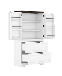 Casainc Modern Farmhouse Wooden Cabinet with Sturdy Frame, Storage Divider & Drawers for Living Room and Office