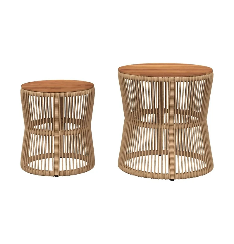 vidaXL Patio Side Tables 2 pcs with Wooden Top Beige Poly Rattan