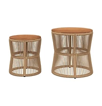 vidaXL Patio Side Tables 2 pcs with Wooden Top Beige Poly Rattan