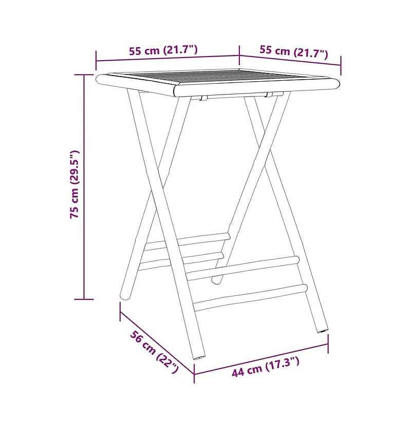 vidaXL Folding Patio Table 21.7"x21.7"x29.5" Bamboo