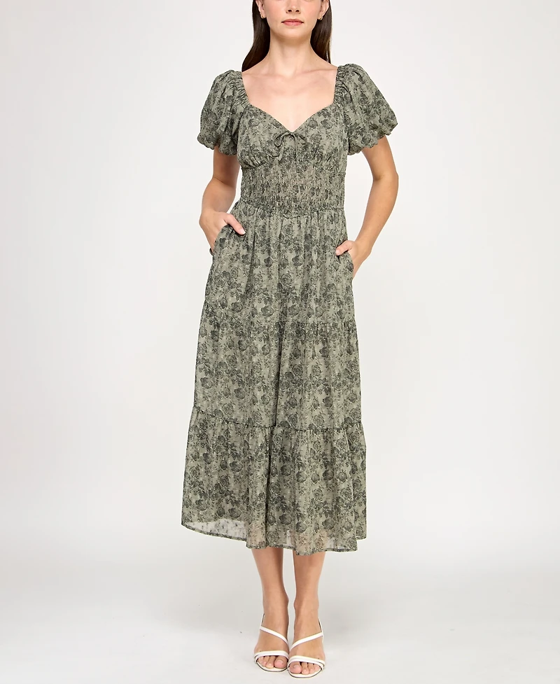 Trixxi Juniors' Chiffon Printed Fit & Flare Midi Dress