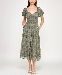 Trixxi Juniors' Chiffon Printed Fit & Flare Midi Dress