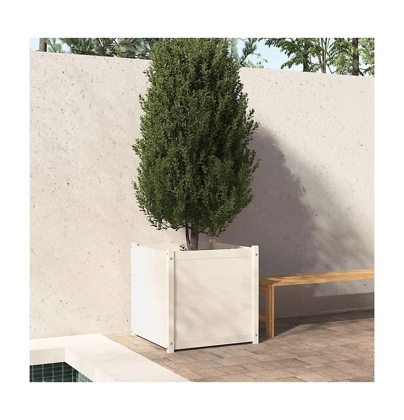 vidaXL Garden Planter White 27.6"x27.6"x27.6" Solid Wood Pine