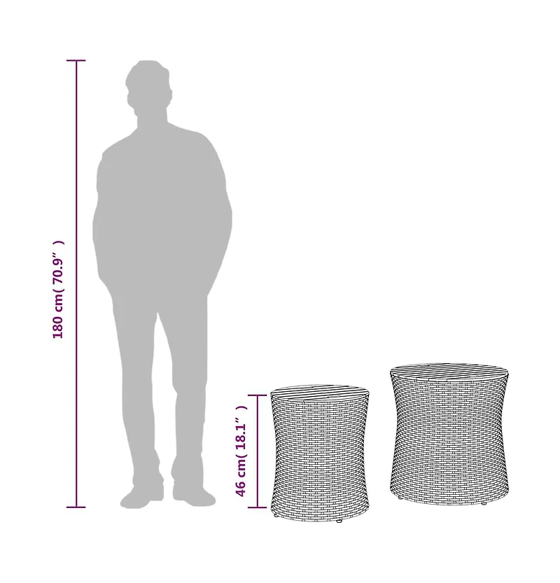 vidaXL Patio Side Tables 2 pcs with Wooden Top Gray Poly Rattan