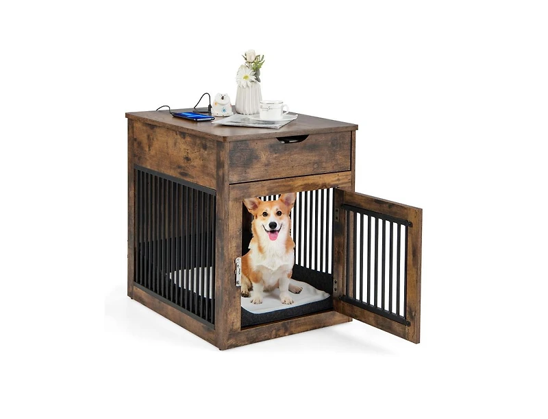 2-In-1 Dog House with Drawer and Wired Wireless Charging